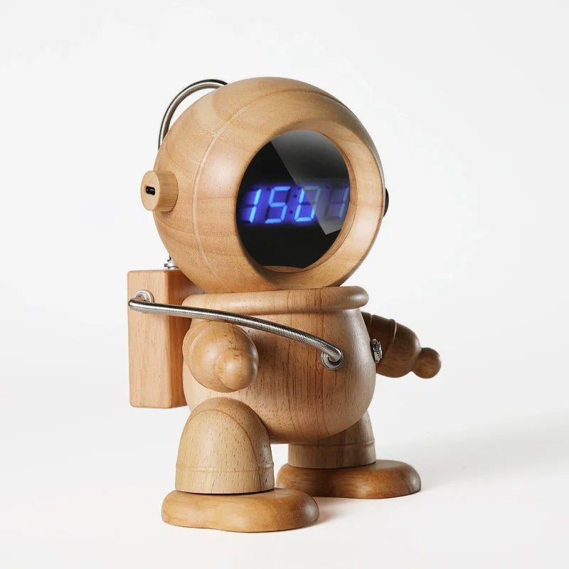 Astronaut Robot Alarm Clock - Engravable Wooden Desk Clock
